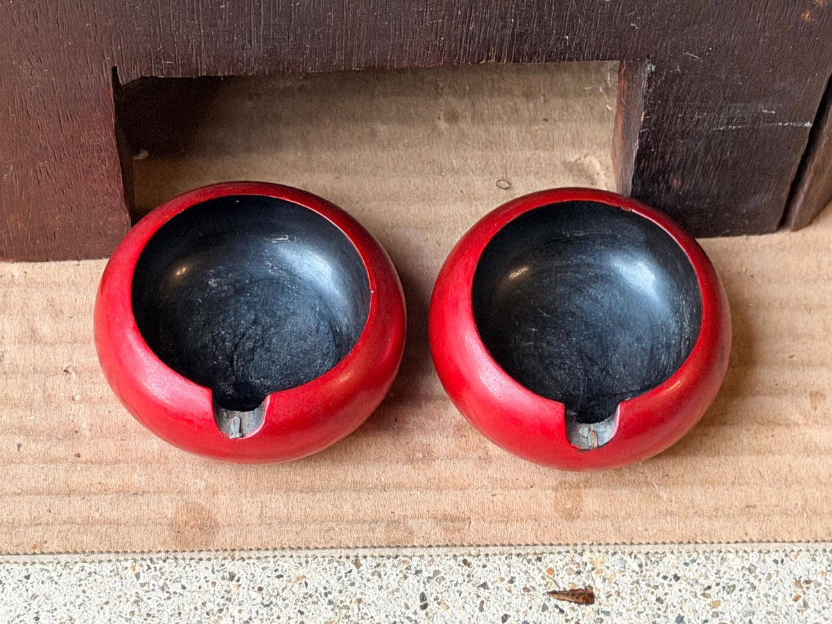 Fuzhou Foochow Lacquer Bowls Pair, Vintage Ling Dai Mi Red and Black Lacquerware Trinket Dishes, Chinese Decor