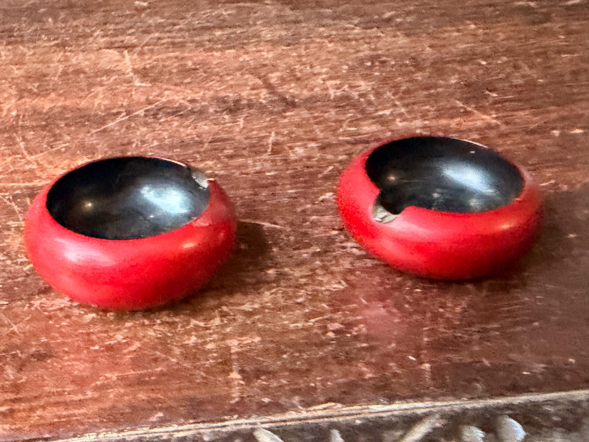 Fuzhou Foochow Lacquer Bowls Pair, Vintage Ling Dai Mi Red and Black Lacquerware Trinket Dishes, Chinese Decor