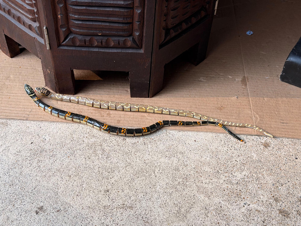 Vintage Articulated Carved Wood Snake Folk Art Figurine Pair 16" Sculpture Set