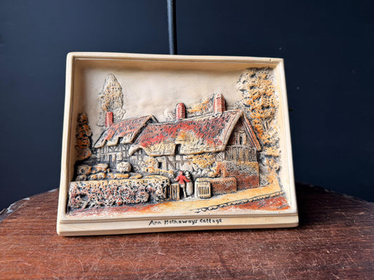 Vintage Anne Hathaways Cottage 3D Relief Wall Plaque Tudor Architecture 9x7"