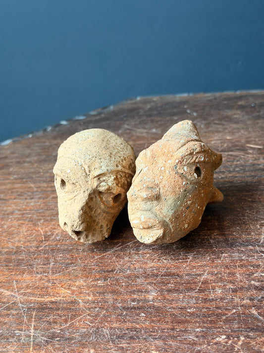Nok Style Terracotta Head Fragments Pair West African Clay Art 2.5"