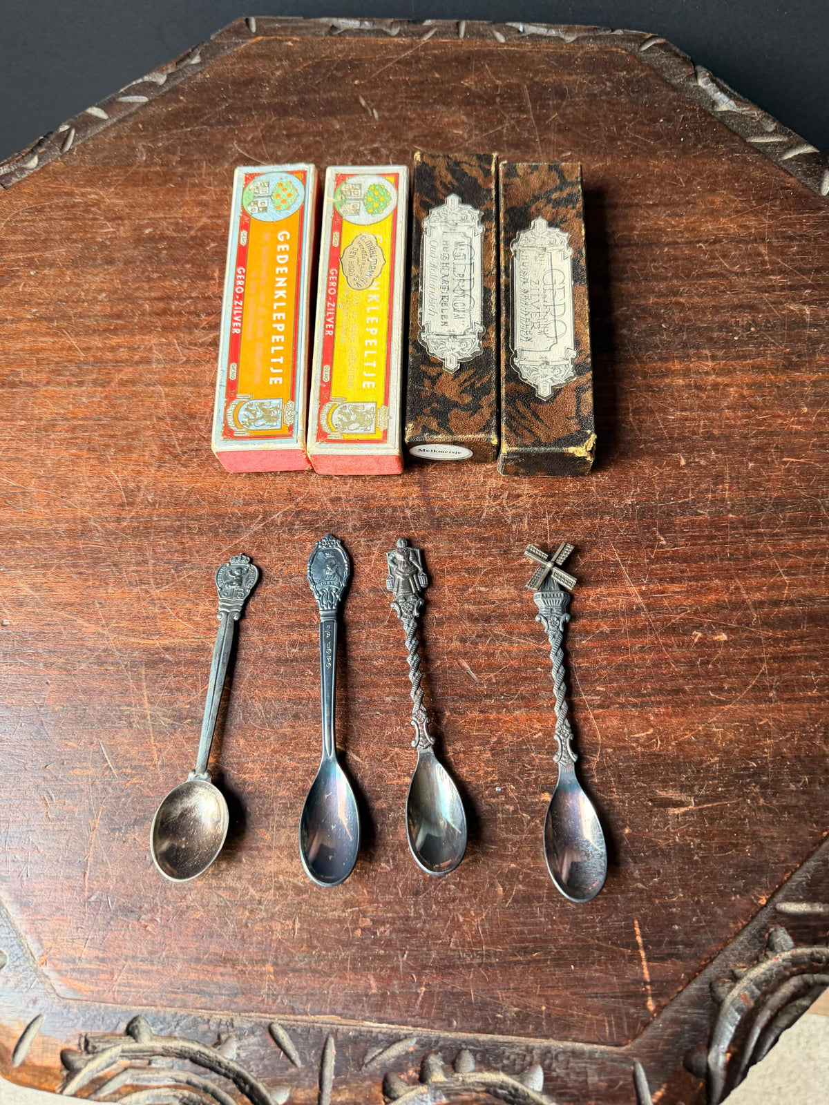 Vintage Gero Dutch Silverplate Spoons Beatrix Irene Royal Windmill Lot 4 Boxed