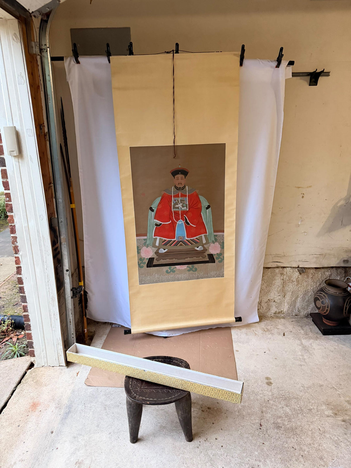 Chinese Qing Xianfeng Emperor Silk Hanging Scroll Painting Ancestor Portrait 75"