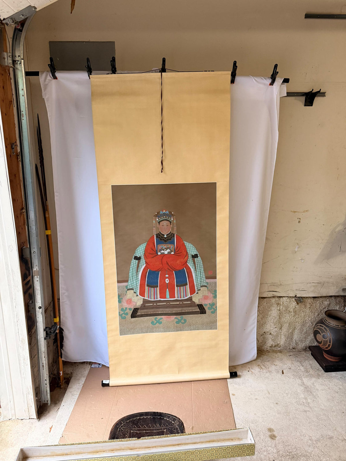 Chinese Qing Style Empress Silk Hanging Scroll Painting Ancestor Portrait 75"