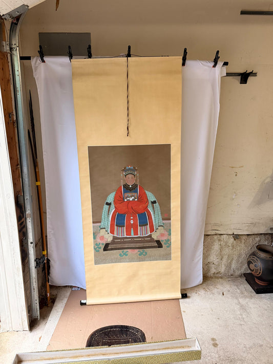 Chinese Qing Style Empress Silk Hanging Scroll Painting Ancestor Portrait 75"