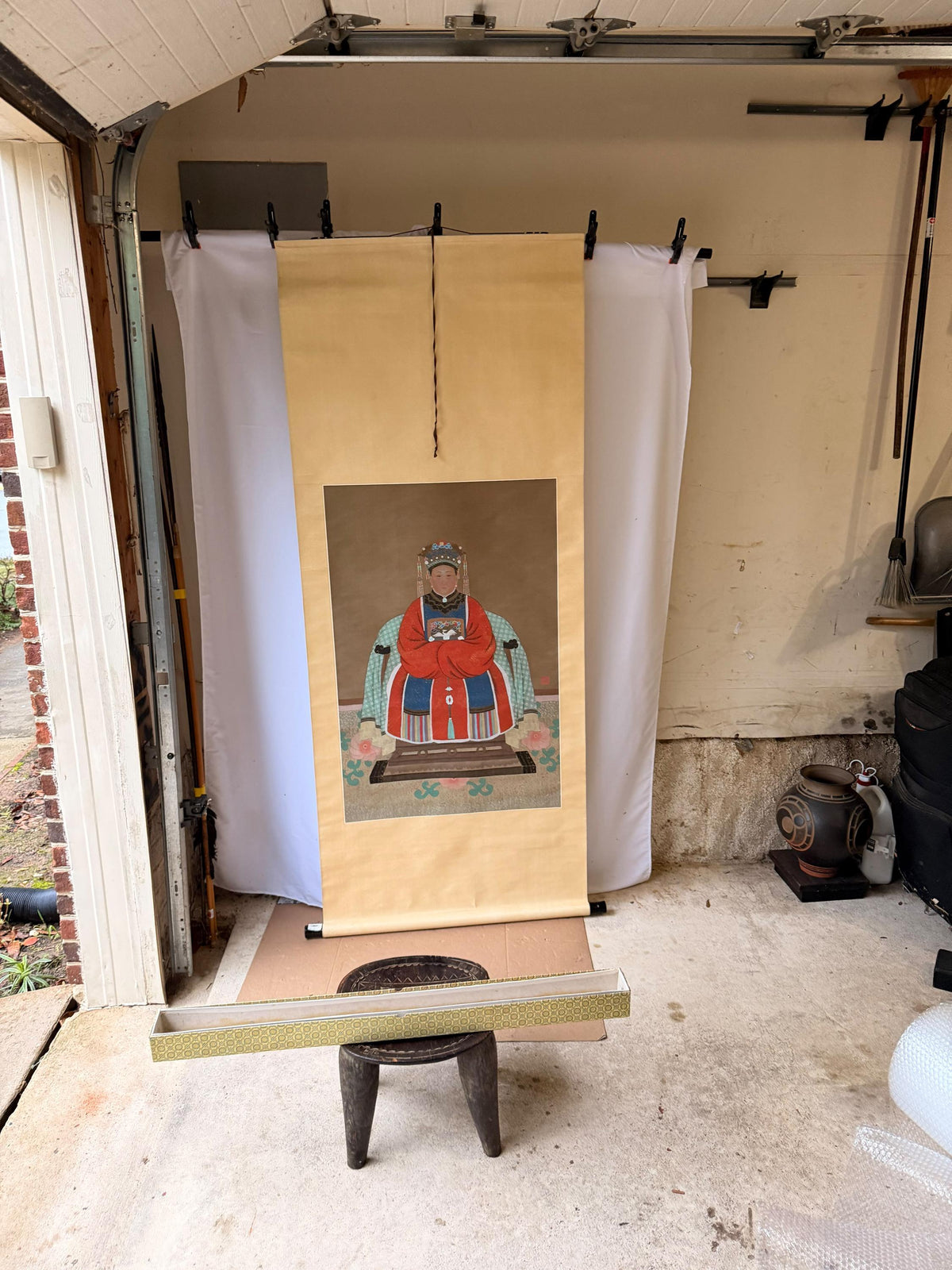 Chinese Qing Style Empress Silk Hanging Scroll Painting Ancestor Portrait 75"