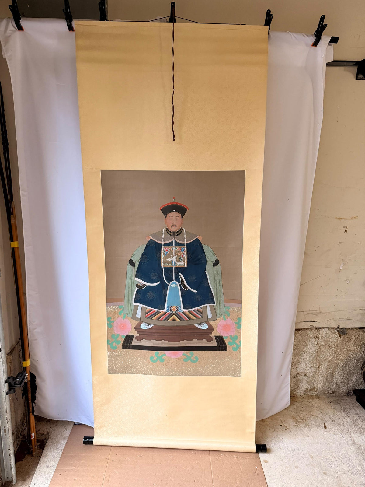 Chinese Qing Style Jiaqing Emperor Silk Hanging Scroll Ancestor Portrait 75"