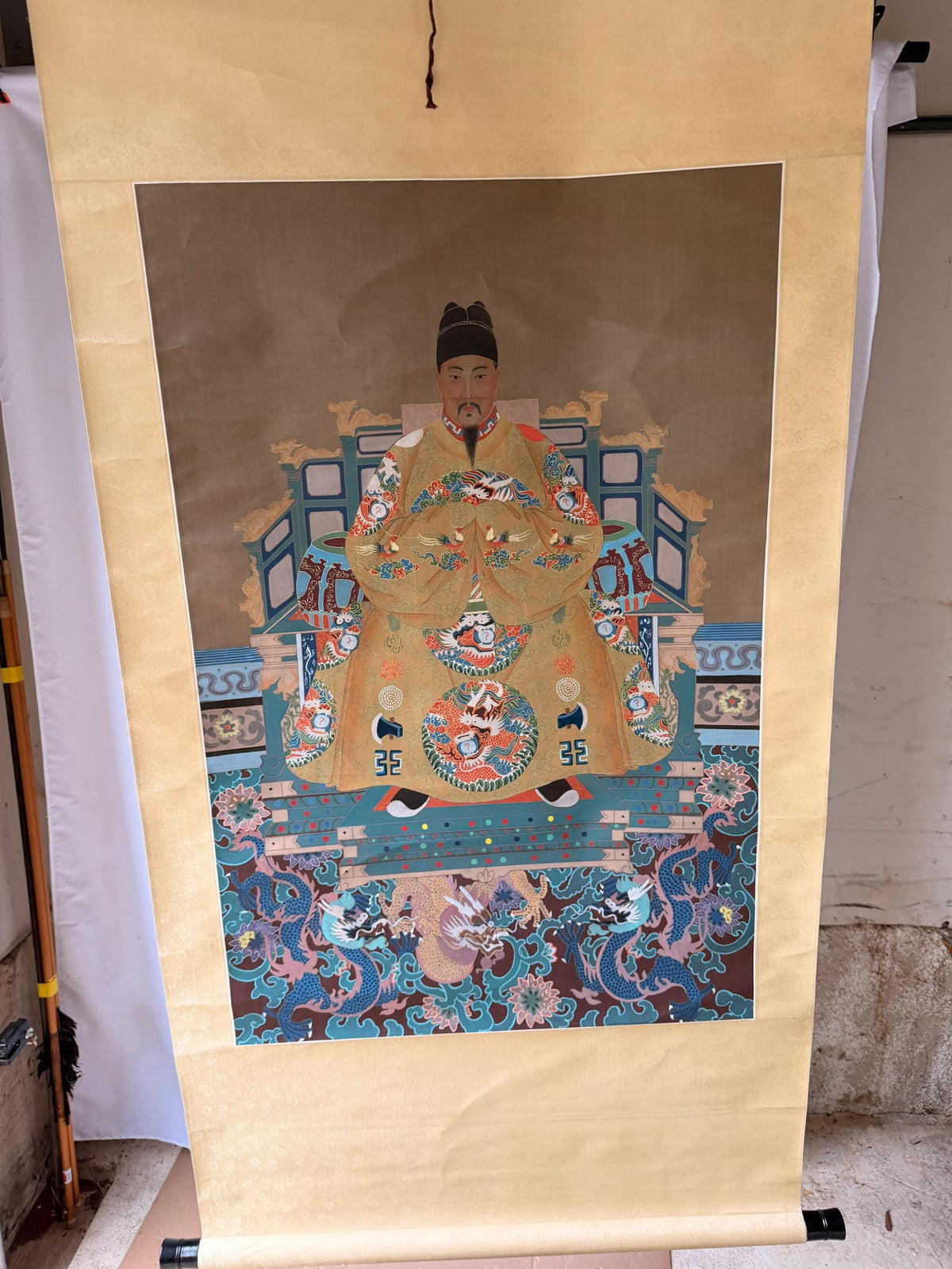 Vintage Ming Style Shizong Emperor Silk Hanging Scroll Imperial Portrait 74x31
