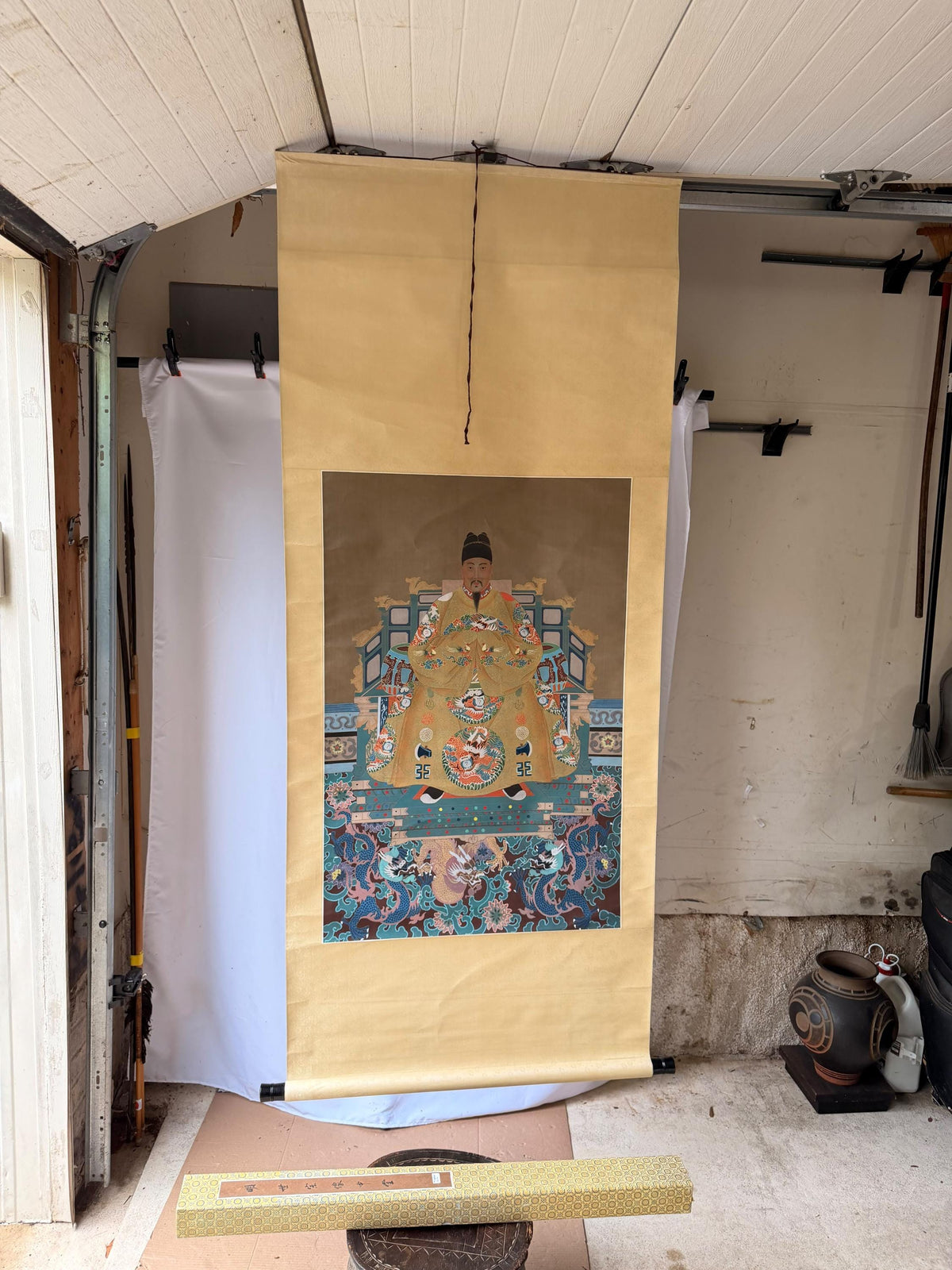 Vintage Ming Style Shizong Emperor Silk Hanging Scroll Imperial Portrait 74x31