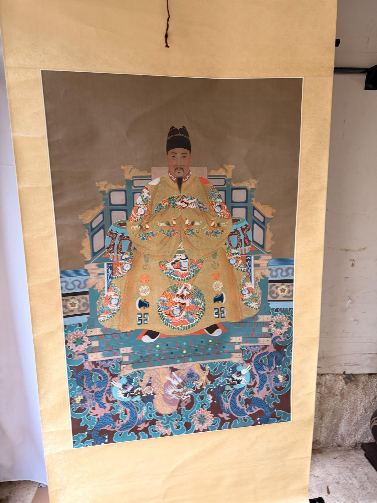 Vintage Ming Style Shizong Emperor Silk Hanging Scroll Imperial Portrait 74x31