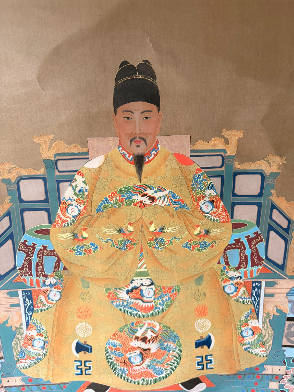 Vintage Ming Style Shizong Emperor Silk Hanging Scroll Imperial Portrait 74x31