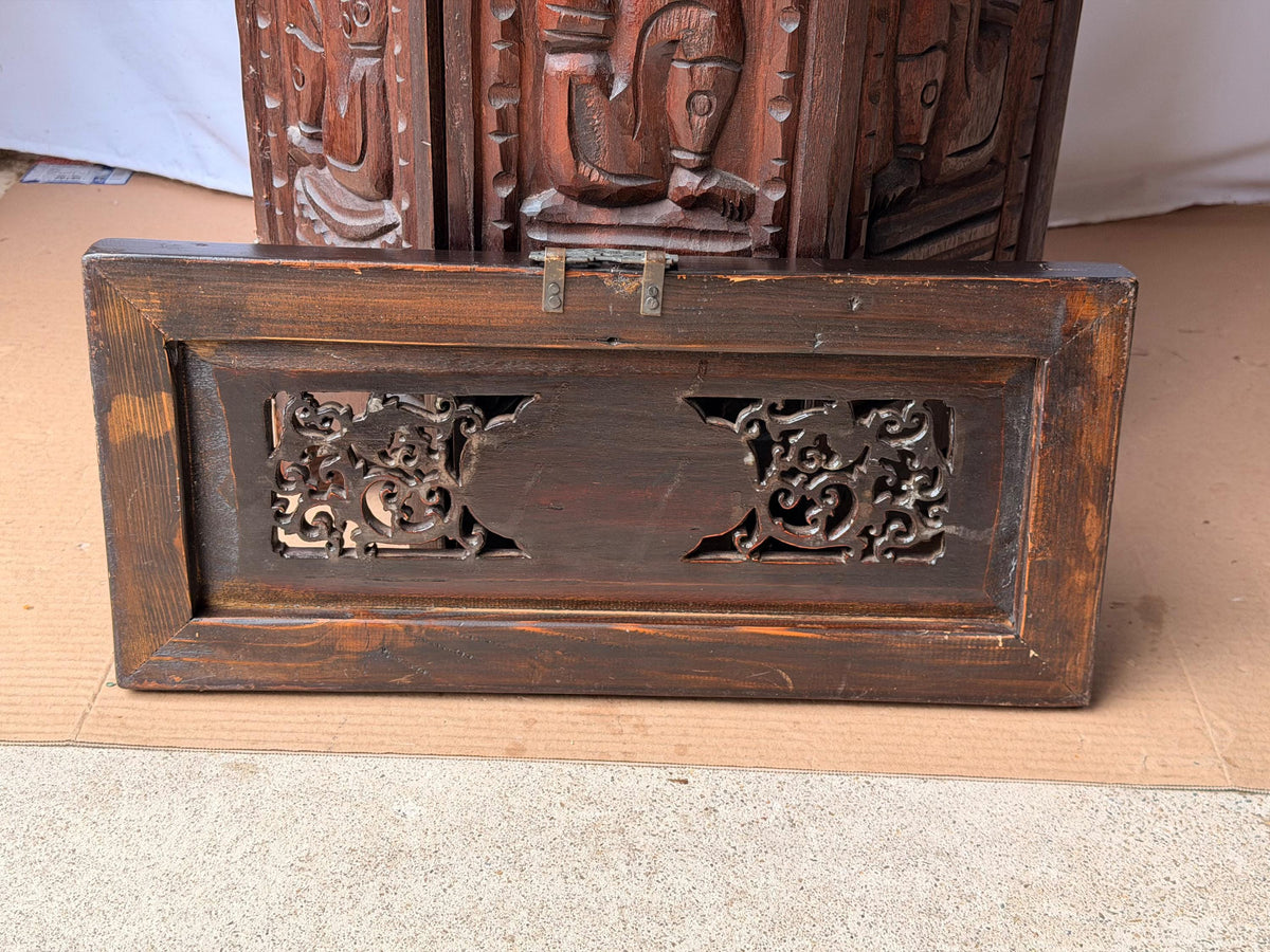 Chinese Antique Gilt Wood Architectural Panel Carved Relief Wall Decor Plaque