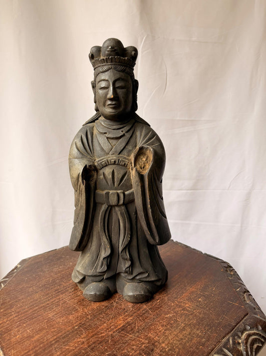 Vintage East Asian Carved Wood Daoist Deity Statue Immortal Folk Art Figure 16"