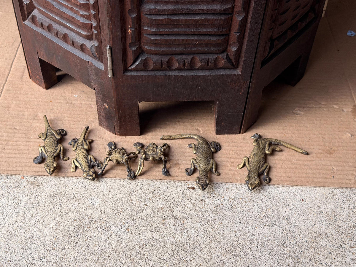 Bamileke Cast Brass Lizard Spider Figures Set Vintage African Lost Wax Art