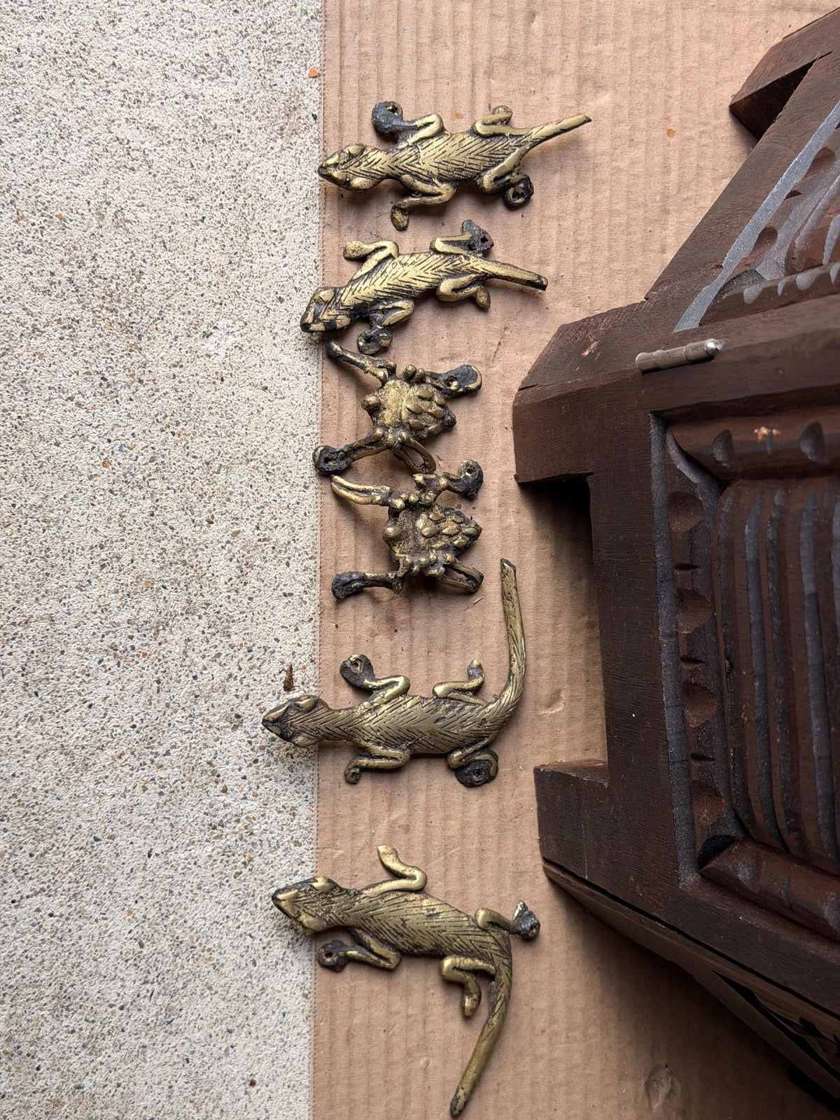Bamileke Cast Brass Lizard Spider Figures Set Vintage African Lost Wax Art