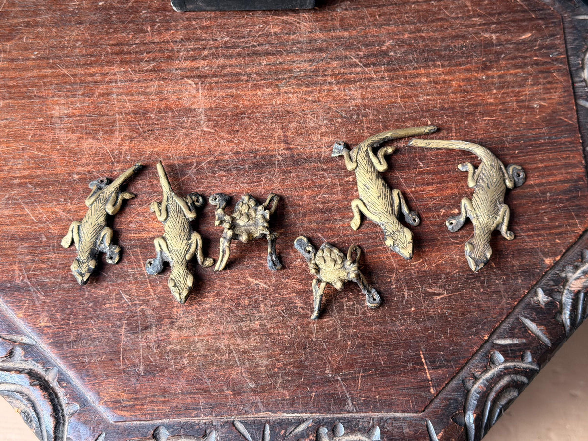 Bamileke Cast Brass Lizard Spider Figures Set Vintage African Lost Wax Art