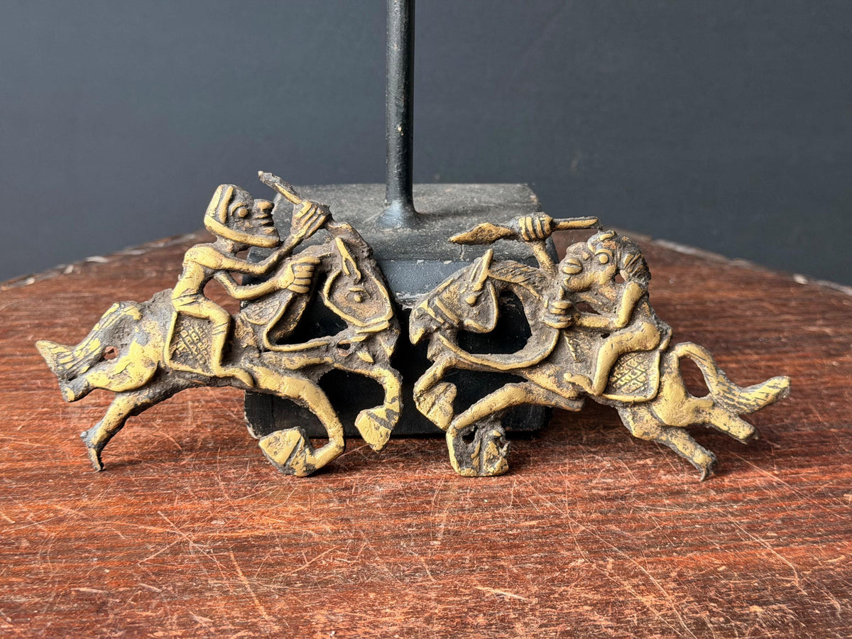 Bamileke Cast Brass Equestrian Warrior Figures Vintage Cameroon Lost Wax Art