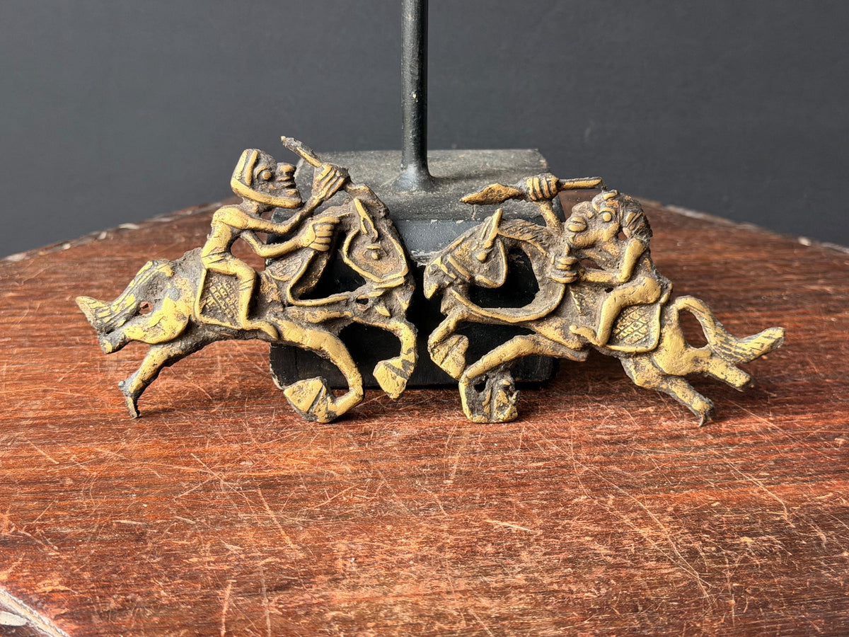 Bamileke Cast Brass Equestrian Warrior Figures Vintage Cameroon Lost Wax Art
