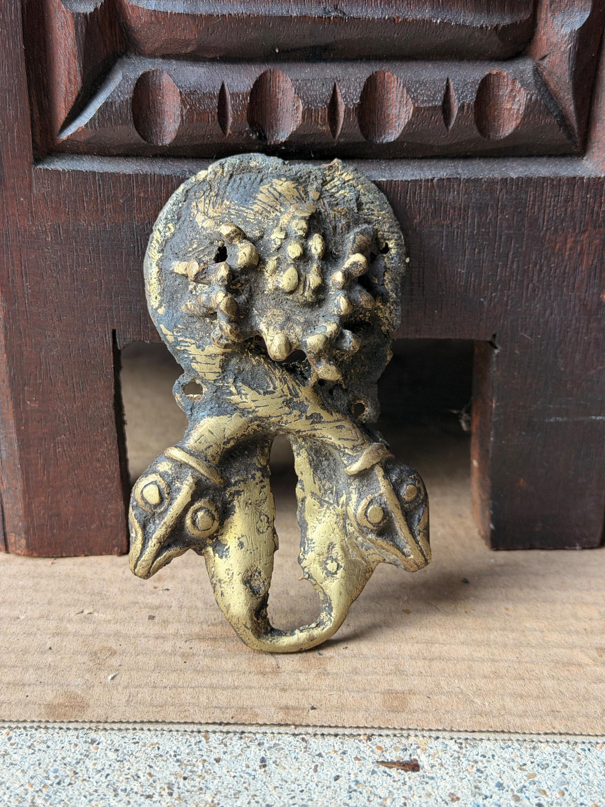 Bamileke Cast Brass Double Headed Serpent Emblem Vintage African Bronze