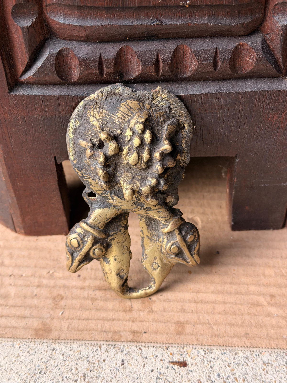 Bamileke Cast Brass Double Headed Serpent Emblem Vintage African Bronze