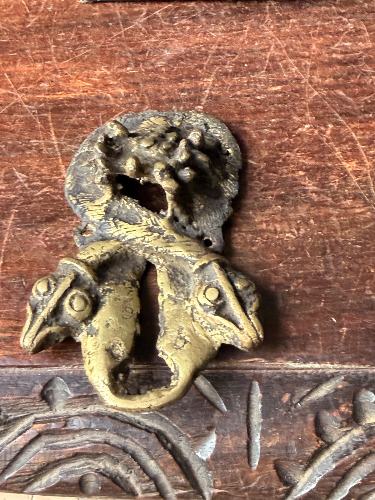 Bamileke Cast Brass Double Headed Serpent Emblem Vintage African Bronze
