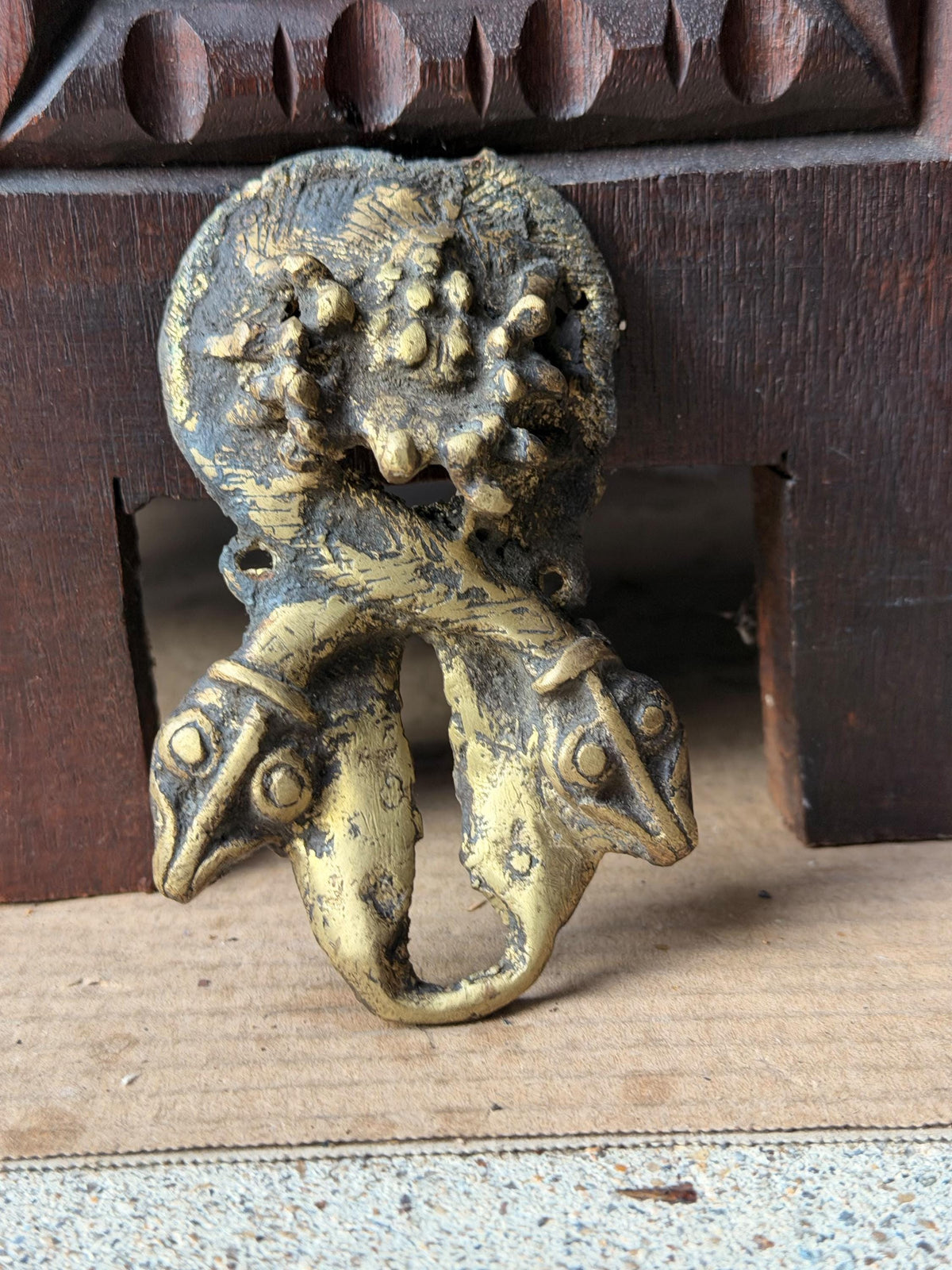 Bamileke Cast Brass Double Headed Serpent Emblem Vintage African Bronze