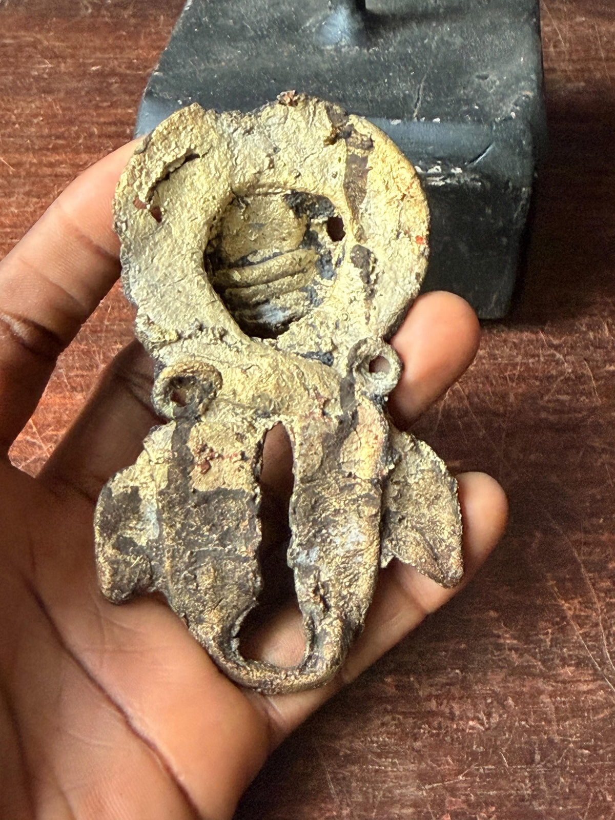 Bamileke Cast Brass Double Headed Serpent Emblem Vintage African Bronze