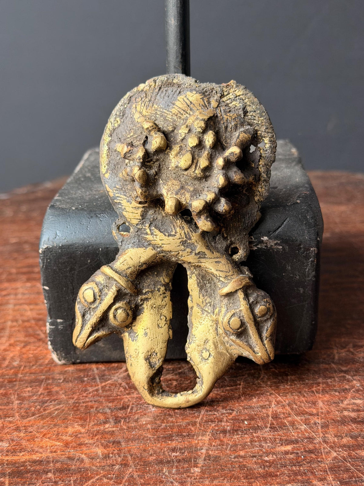 Bamileke Cast Brass Double Headed Serpent Emblem Vintage African Bronze