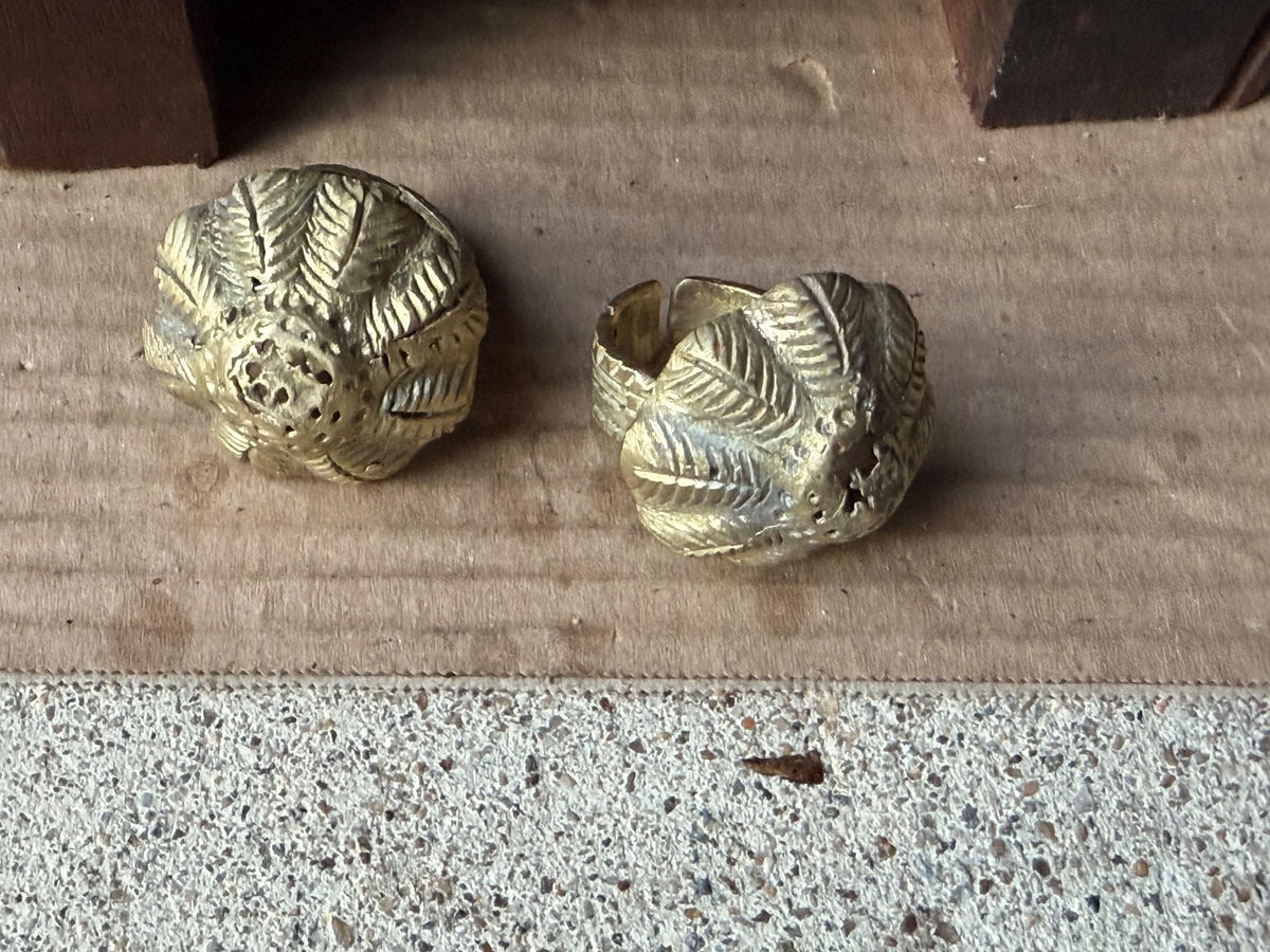 Pair Vintage Akan Ashanti Lost Wax Cast Brass Lobed Seed Pod Rings West Africa