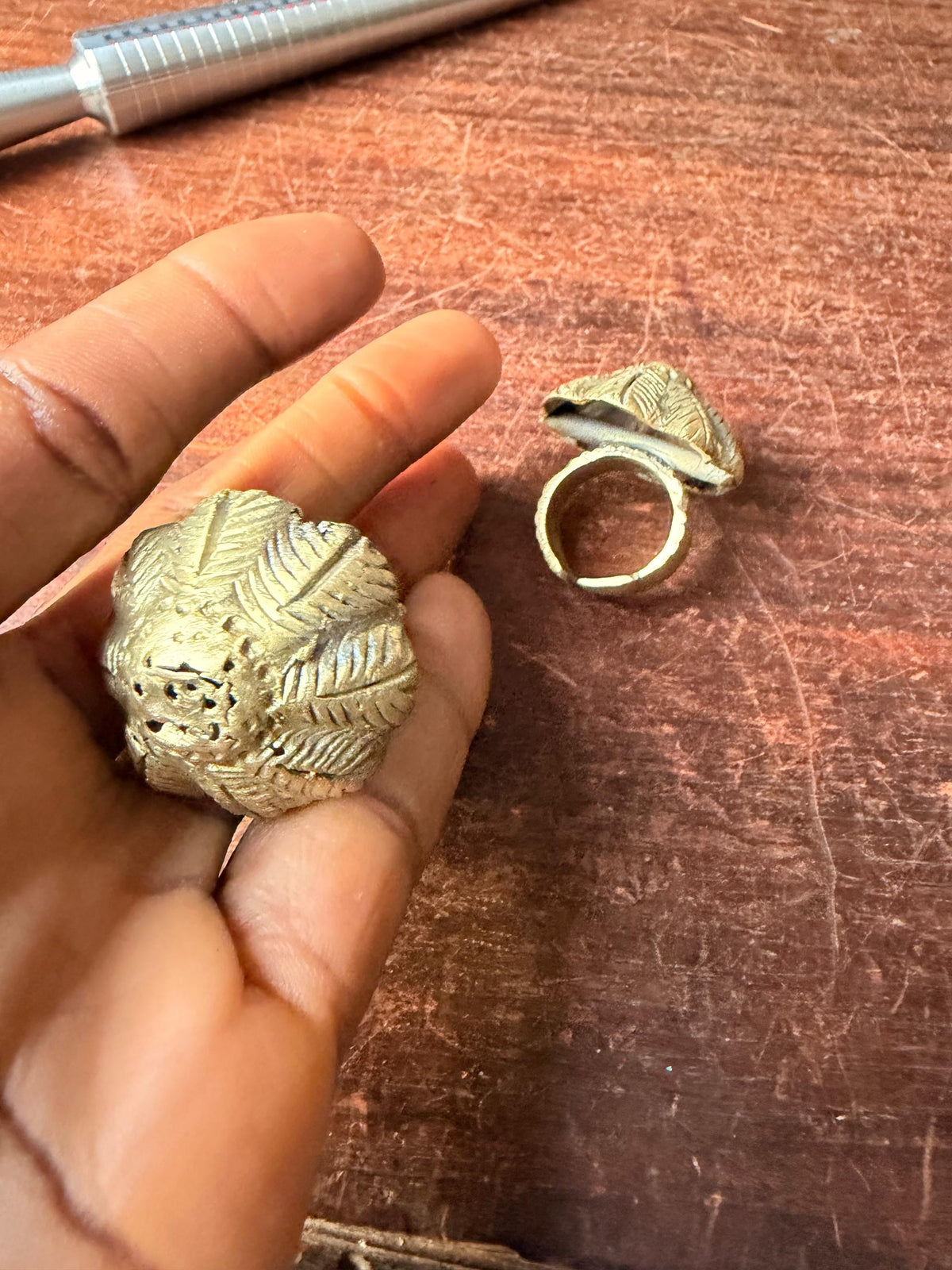 Pair Vintage Akan Ashanti Lost Wax Cast Brass Lobed Seed Pod Rings West Africa