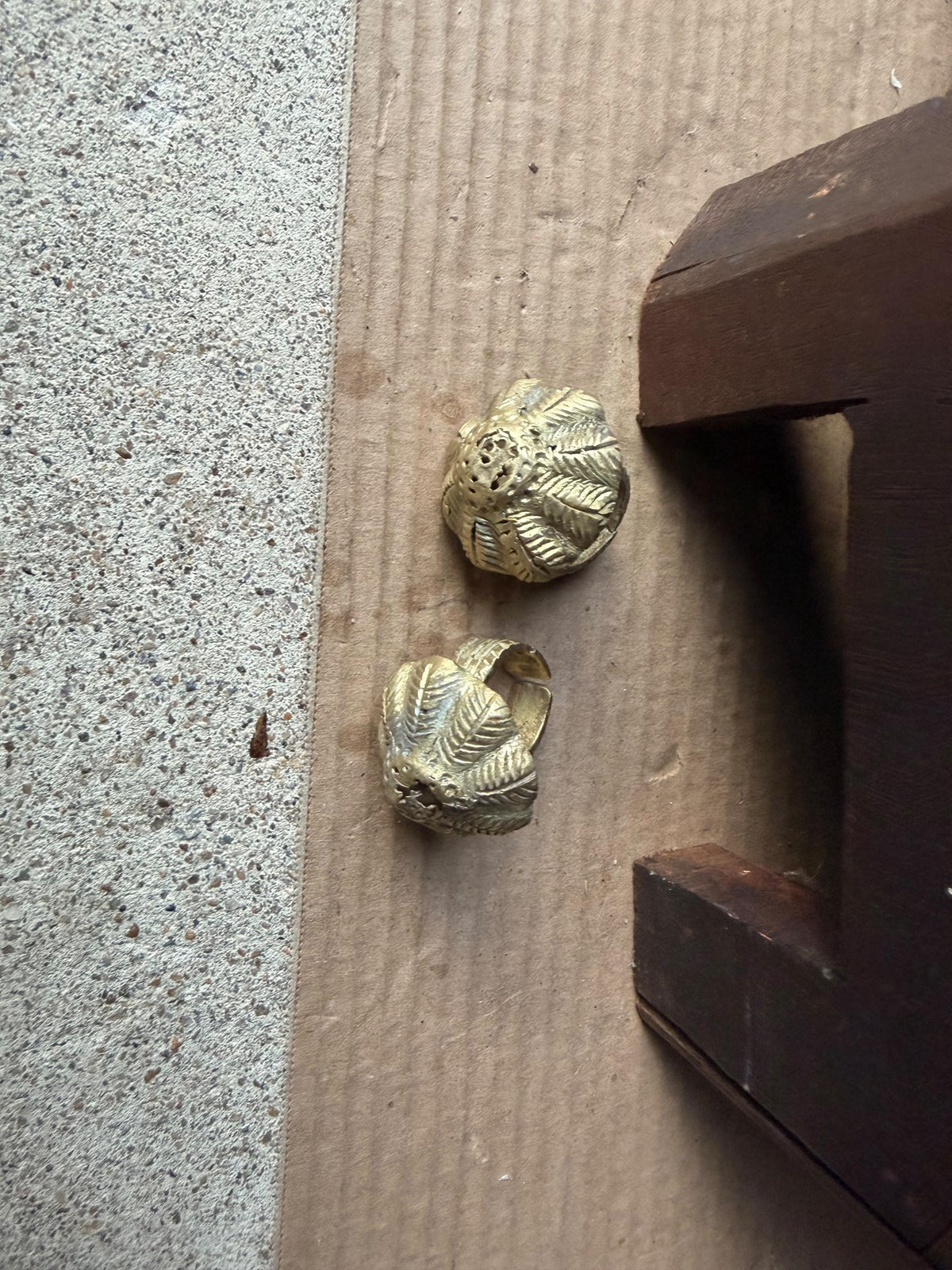 Pair Vintage Akan Ashanti Lost Wax Cast Brass Lobed Seed Pod Rings West Africa