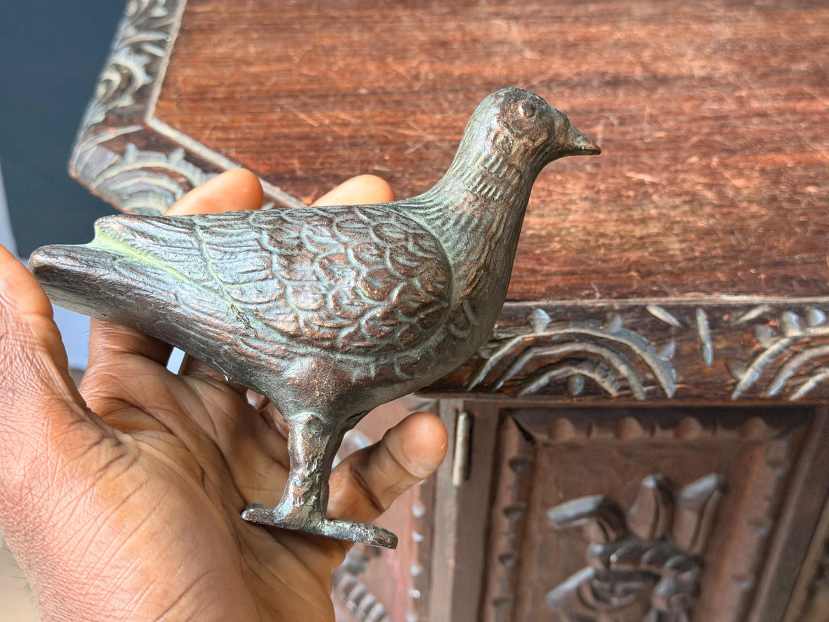 Vintage Cast Metal Dove Bird Sculpture Patinated Spelter Pigeon Accent 6"