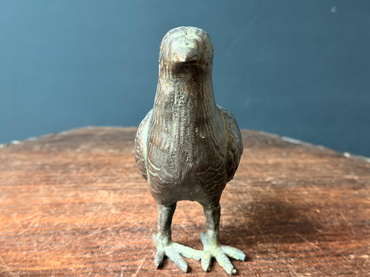 Vintage Cast Metal Dove Bird Sculpture Patinated Spelter Pigeon Accent 6"