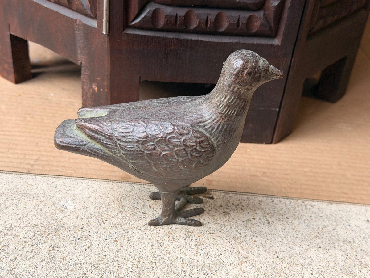 Vintage Cast Metal Dove Bird Sculpture Patinated Spelter Pigeon Accent 6"