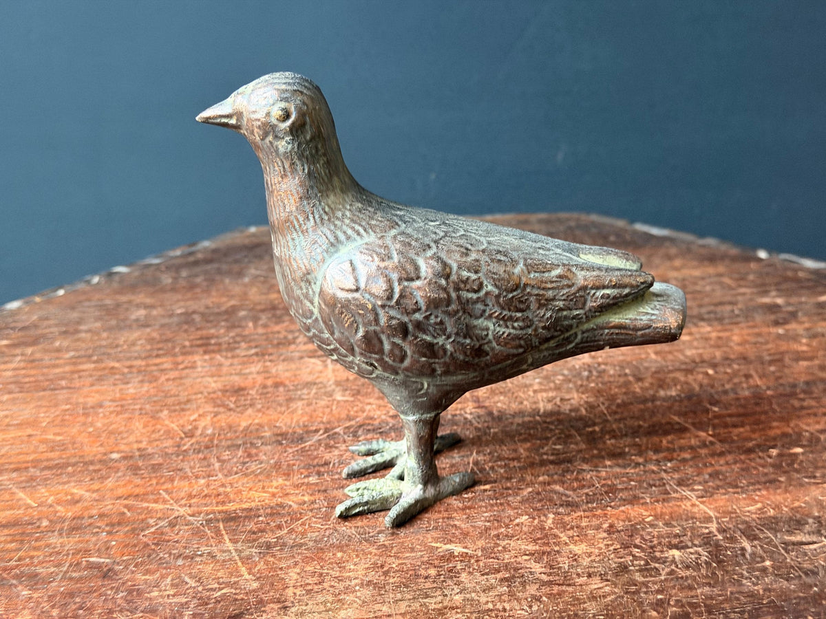 Vintage Cast Metal Dove Bird Sculpture Patinated Spelter Pigeon Accent 6"