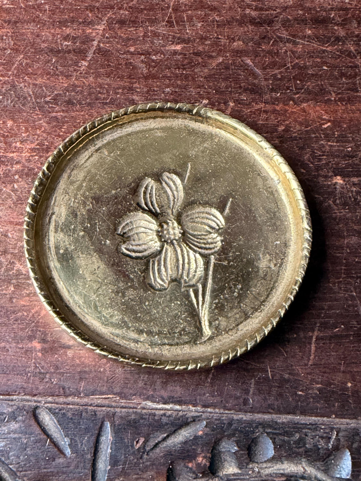 Vintage 1972 First Virginia Bank Brass Dogwood Commemorative Paperweight Token