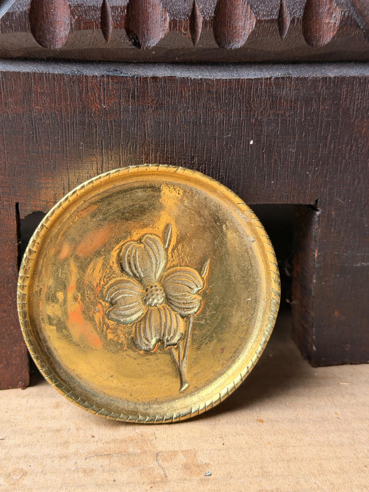 Vintage 1972 First Virginia Bank Brass Dogwood Commemorative Paperweight Token