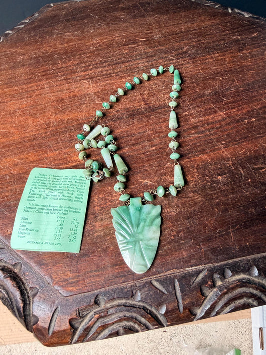 Vintage NZ Nephrite Jade Pounamu Greenstone Carved Pendant Necklace Hokitika 20"