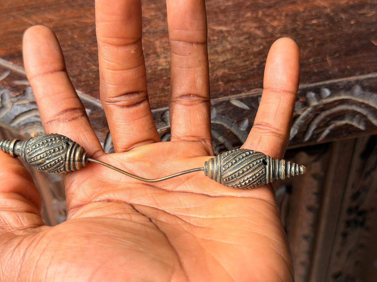 Vintage Ashanti African Cast Brass Biconical Bead Connector Wire Ornament 5.5"