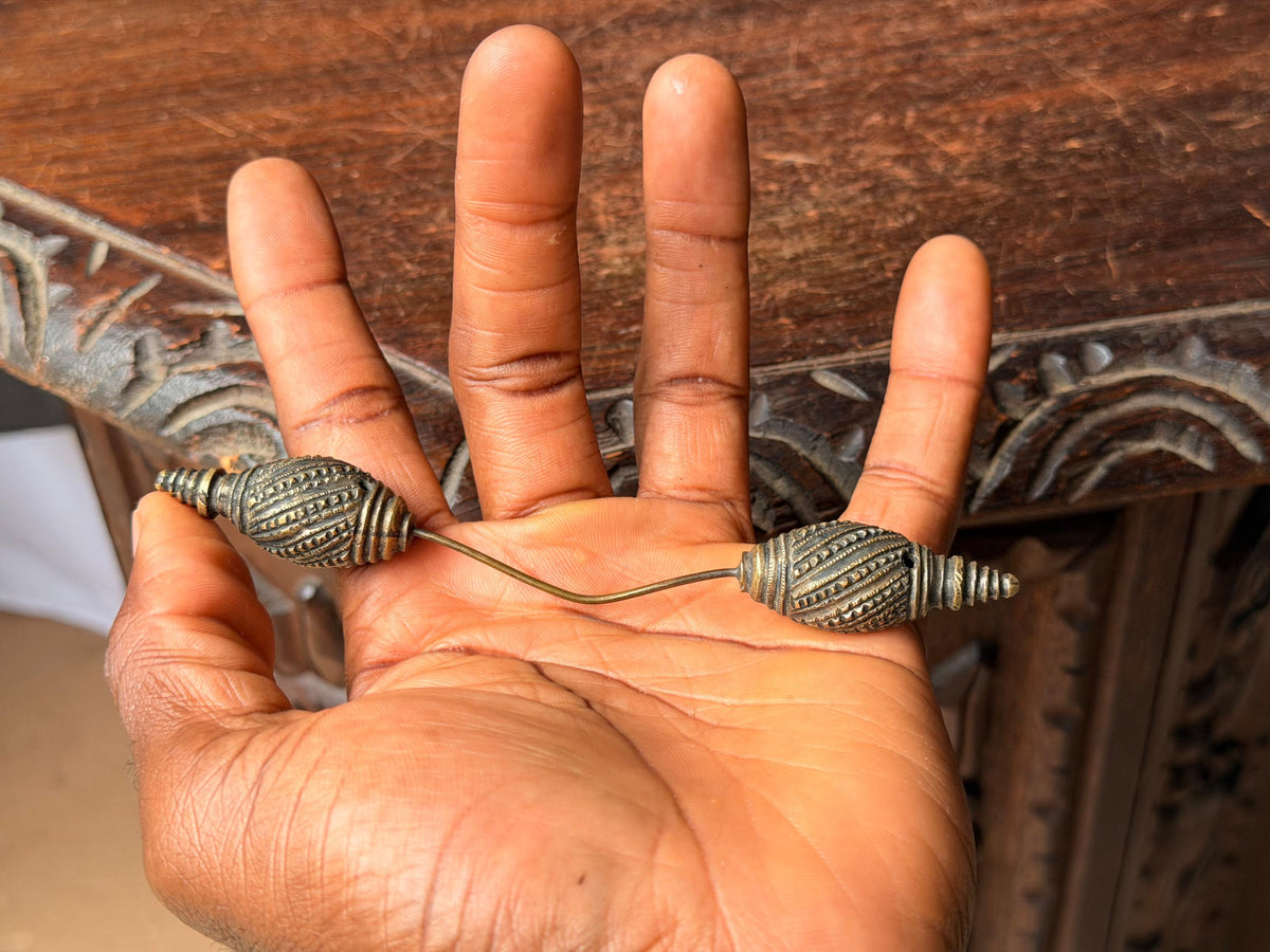 Vintage Ashanti African Cast Brass Biconical Bead Connector Wire Ornament 5.5"
