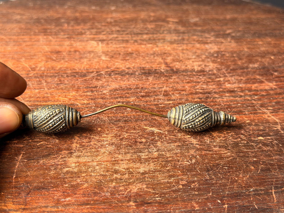 Vintage Ashanti African Cast Brass Biconical Bead Connector Wire Ornament 5.5"