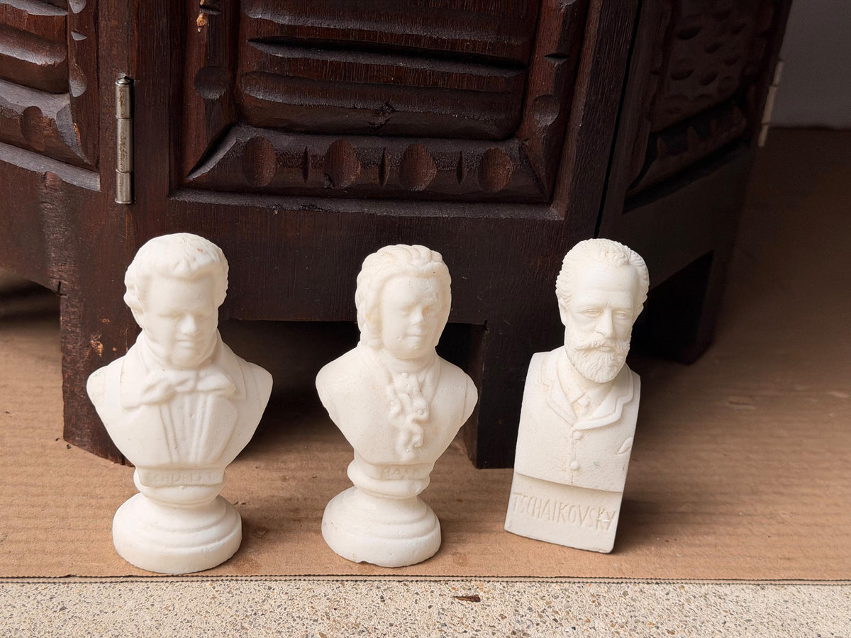 Mid Century European Bonded Alabaster Composer Busts Bach Schubert Tchaikovsky 4