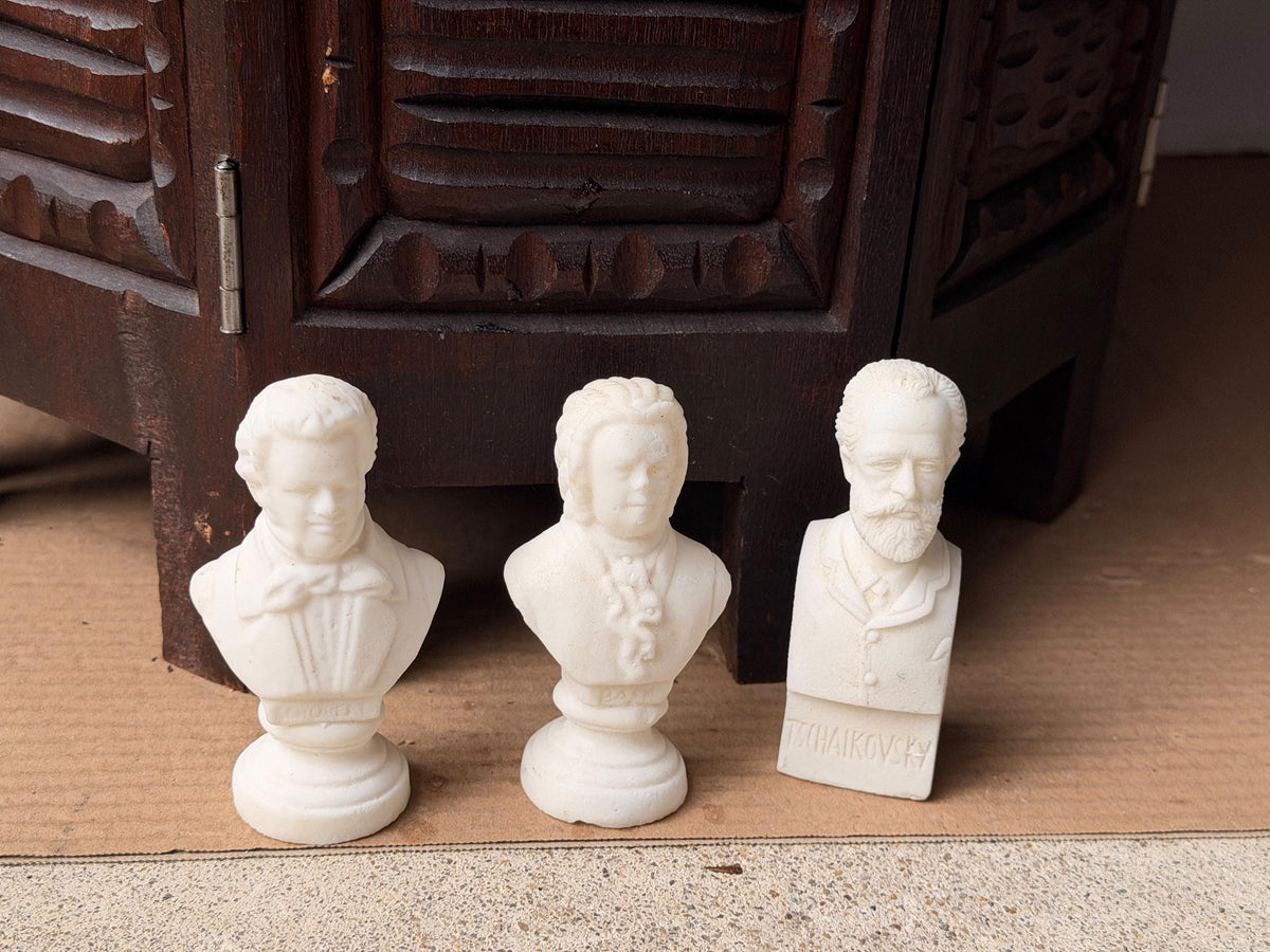 Mid Century European Bonded Alabaster Composer Busts Bach Schubert Tchaikovsky 4