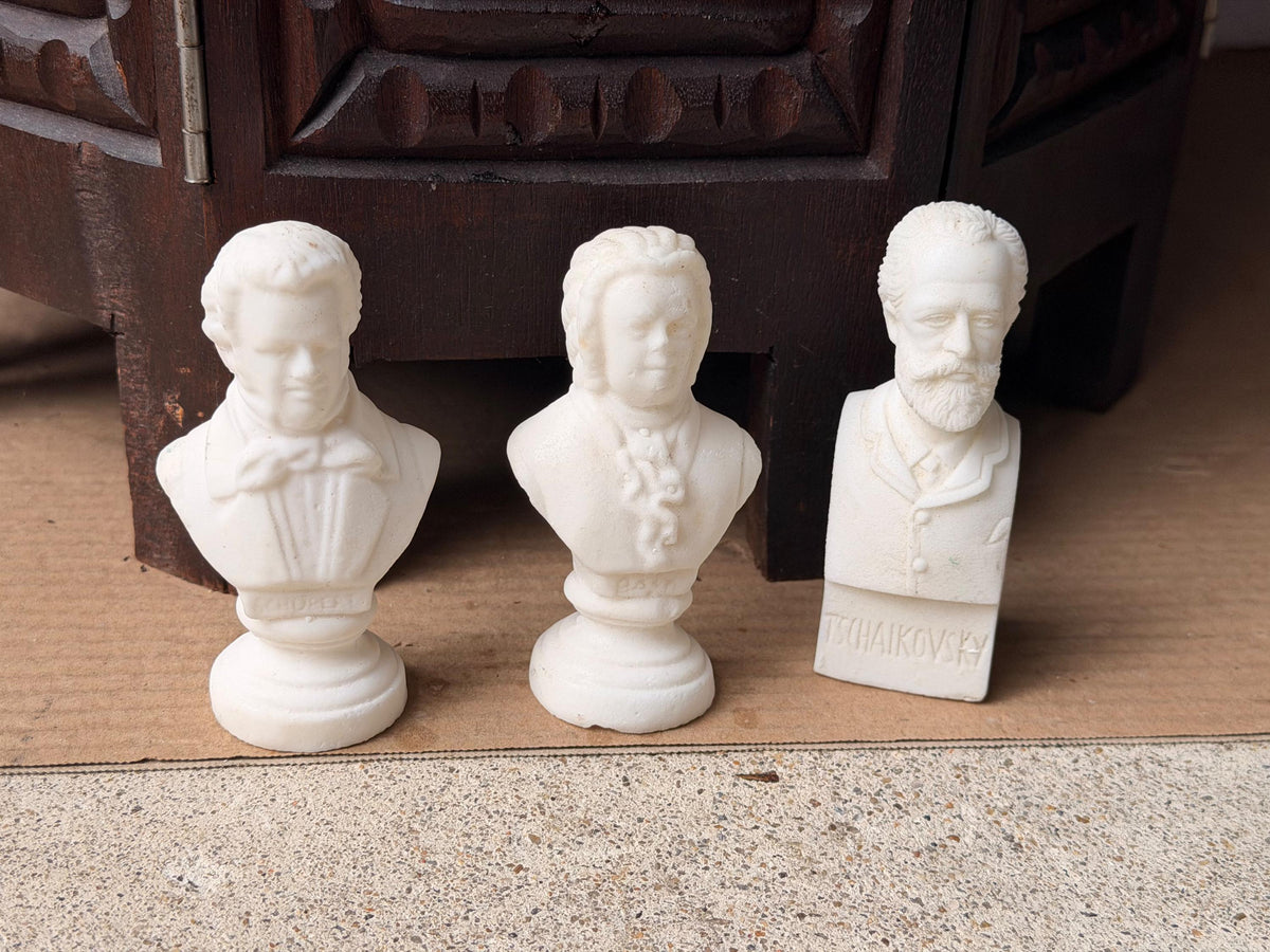 Mid Century European Bonded Alabaster Composer Busts Bach Schubert Tchaikovsky 4