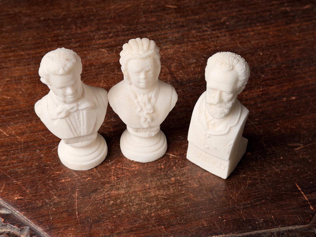 Mid Century European Bonded Alabaster Composer Busts Bach Schubert Tchaikovsky 4