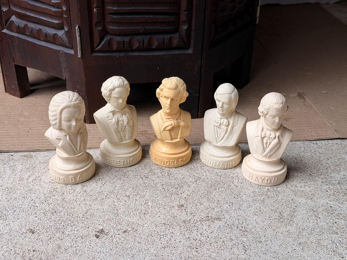 Vintage Halbe Plastic Classical Composer Busts Set Bach Beethoven Haydn 4"