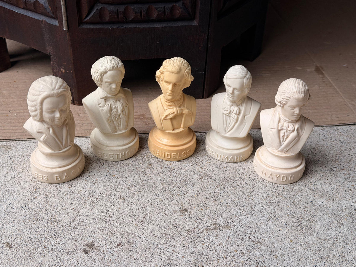 Vintage Halbe Plastic Classical Composer Busts Set Bach Beethoven Haydn 4"