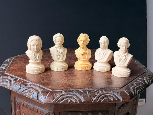 Vintage Halbe Plastic Classical Composer Busts Set Bach Beethoven Haydn 4"