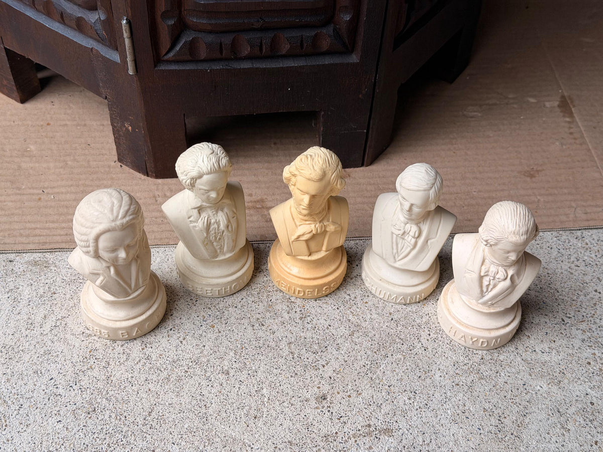 Vintage Halbe Plastic Classical Composer Busts Set Bach Beethoven Haydn 4"