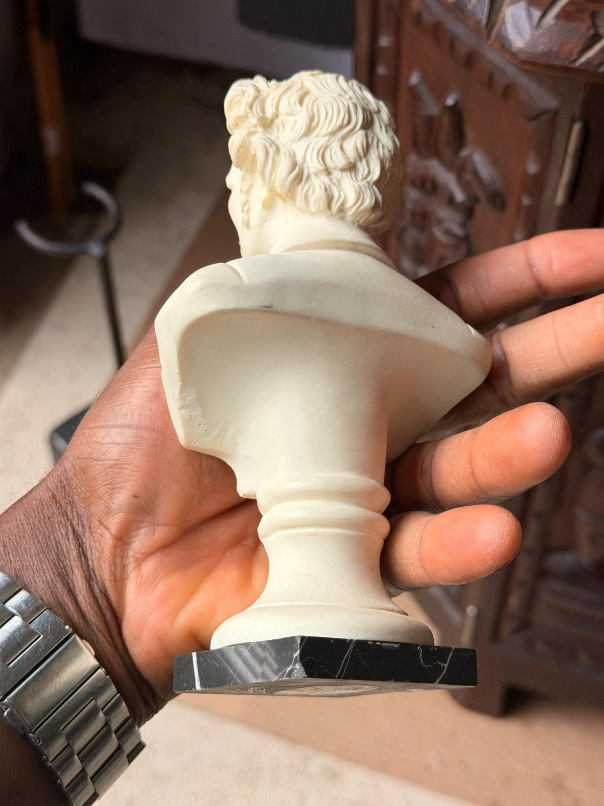 Vintage Italian Alabaster Chopin Bust Sculpture Black Marble Base Rico 6.5"